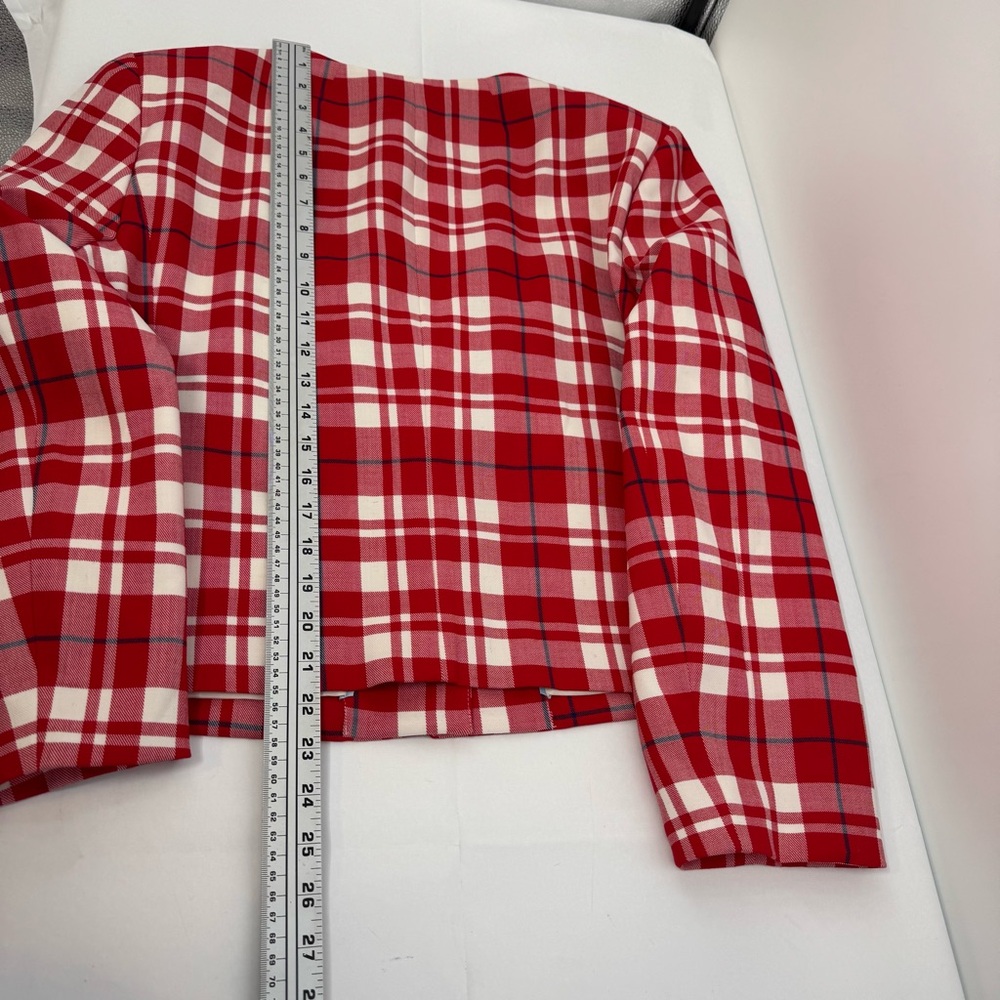 J Crew Collection Size 16 vibrant flame red plaid city wool Lady Jacket BV222 - Picture 12 of 12
